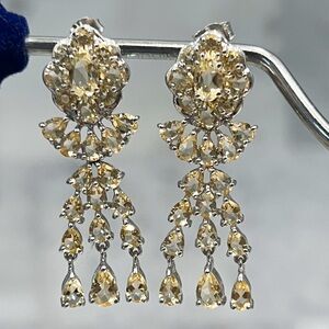 Brazilian Citrine Floral Sterling Silver Long Chandelier Earrings